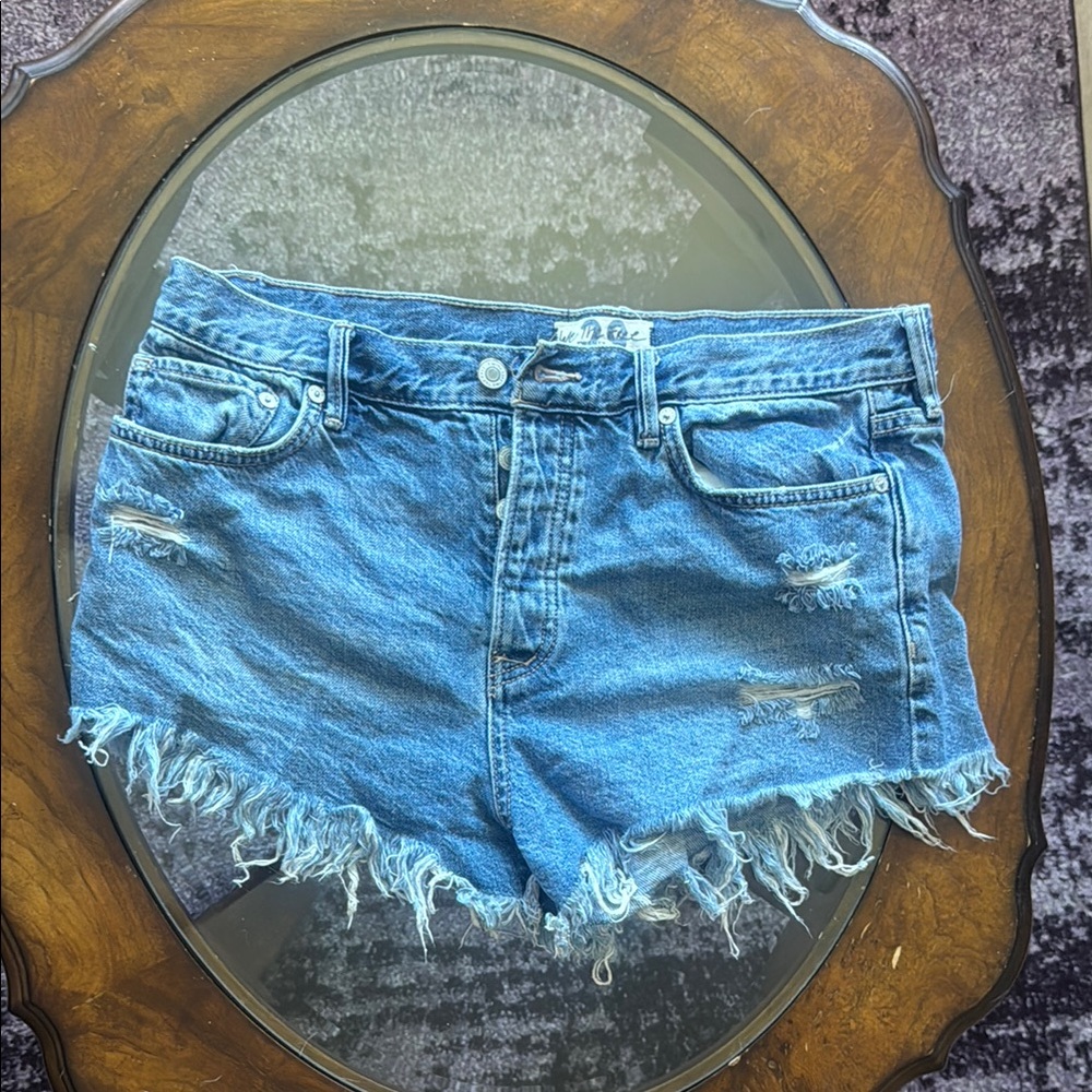 We The Free Blue Jean Shorts Distressed Raw Hem